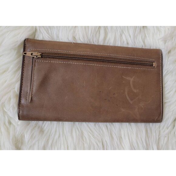 Vintage Amity Cowhide Leather Brown Embossed Trifold Wallet - Picture 2 of 7